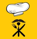 Menu design chef hat with fork, spoon, knife and m Royalty Free Stock Photo