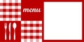 Menu design. Red tablecloth.