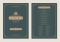 Menu design template with cover and restaurant vintage logo vector brochure. Royalty Free Stock Photo