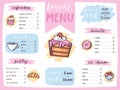 Menu dessert vector cafe design sweet food template chocolate cupcake and ice cream on restaurant poster illustration