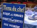 Menu du chef sign at a French restaurant Royalty Free Stock Photo