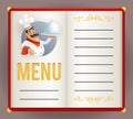 Menu elite restaurant chef cook serving food 3d cartoon mascot character design vector illustrator