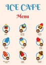 Menu food design for ice cream cafe. Sweet dessert creative decoration.