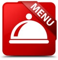 Menu (food dish icon) red square button red ribbon in corner