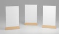 Menu frame standing on wood table isolated on white background with clipping path. space for text marketing promotion Bar restaura