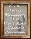 Menu with ice cream flavours Royalty Free Stock Photo