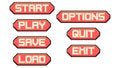 Menu interface buttons pixel art set. 8 bit graphical user interface elements. Game development, mobile app. Isolated Royalty Free Stock Photo