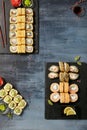 Menu of Japanese sushi rolls on black background Royalty Free Stock Photo