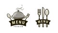 Menu logo or label. Food service, restaurant, cafe vector illustration