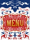 Menu Ornamental emblem Restaurant vector design.