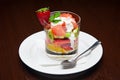 The menu - photo - appetizing dessert from fruits with cream