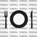 Fork, plate and knife icons. Icon and label for design menu restaurant or cafe. Menu background for restaurant. Vector. Royalty Free Stock Photo