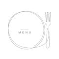 Menu restaurant backgrouns line drawing design plate and fork silhouette vector illustration Royalty Free Stock Photo