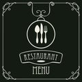 Menu for restaurant with flatware and curlicues