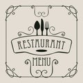 Menu for restaurant with flatware and curlicues Royalty Free Stock Photo