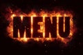 Menu restaurant hot grill Party text on fire flames explosion Royalty Free Stock Photo