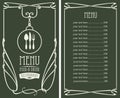 Menu for restaurant with price list and flatware