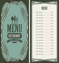 Menu for restaurant with price list and flatware