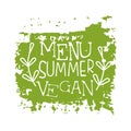 Menu summer vegan green label, vector illustration