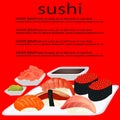 Menu sushi on the red background