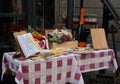 Typically Italian food exposed outside a restaurant with menu an