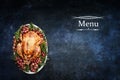 Menu with Roast Turkey over Chalkboard Texture Background Royalty Free Stock Photo