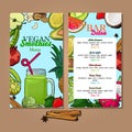 Menu for vegans. Smoothies and smoothies made of fruits and vegetables.