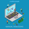 Menual debugging engineer debug computer flat isometric vector