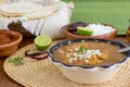 Menudo mexican soup with cow stomach meat, pancita hot pot Royalty Free Stock Photo