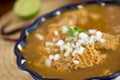 Menudo mexican soup with cow stomach, pancita hot pot Royalty Free Stock Photo