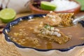 Menudo mexican soup with cow stomach, pancita hot pot Royalty Free Stock Photo