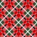 Menzies tartan black red kilt diagonal fabric texture background seamless pattern.Vector illustration. EPS 10. No gradients.