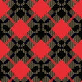 Menzies tartan black red kilt diagonal fabric texture background seamless pattern.Vector illustration. EPS 10. No gradients. Royalty Free Stock Photo