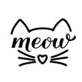 Meow calligraphy hand lettering with cute cat face. Pet lover quote. Vector template for typography poster, banner Royalty Free Stock Photo