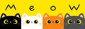 Meow. Cat kitten set. Square head face banner. Cute cartoon character. Kawaii baby pet animal. Yellow eyes. Notebook cover, tshirt