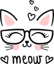 Meow.Cute, cartoon cat with glasses. Vector Royalty Free Stock Photo