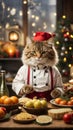 Meow-licious Holiday Feast: Cat Chef Crafts a Memorable Christmas Dinner Delight Royalty Free Stock Photo