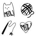 Meow Magic: Black Line Cat and Yarn Illustrations