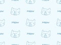 Meow seamless pattern on blue background