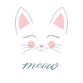 Meow slogan with white cute cat