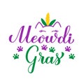 Meowdi Gras Queen calligraphy lettering. Funny cat Mardi Gras quote typography poster. Traditional carnival in New Royalty Free Stock Photo