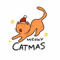 Meowy Christmas cat smile cartoon illustration