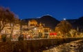 Meran Merano in South Tyrol, Italy, during the Christmas with christmans market by night . Beautiful light and great atmosphere Royalty Free Stock Photo