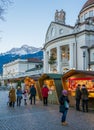 Merano Christmas market in the evening, Trentino Alto Adige, northern Italy.