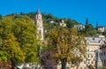 Merano in South Tyrol, a beautiful city of Trentino Alto Adige, Autumn view of the Cathedral of Meran. Italy.