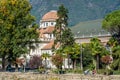 Merano in South Tyrol, a beautiful city of Trentino Alto Adige, View on the famous promenade along the Passirio river. Italy.