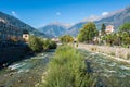 Merano in South Tyrol, a beautiful city of Trentino Alto Adige, View on the famous promenade along the Passirio river. Italy.