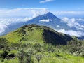 Merapi mountain from merbabu mountain Royalty Free Stock Photo