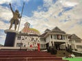 the slogan and logo of the XX Papua PON 2021 installed against the background of the ANIM-HA statue