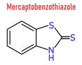 Mercaptobenzothiazole or MBT skin sensitizer molecule skeletal chemical formula. Used as rubber vulcanising agent.